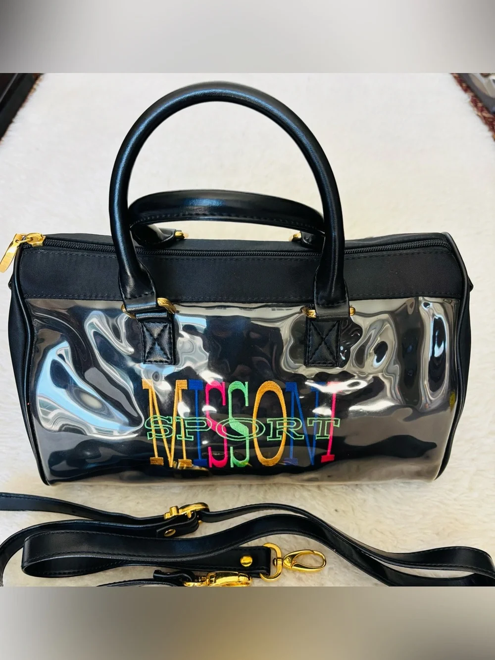Missoni Sport Black Leather/Plastic Duffle/Shouldet Bag
